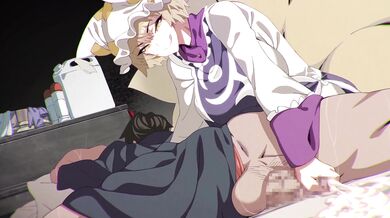 Ran Yakumo Milks Herself in the Bedroom with Buckethead Ero-Game