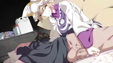 Ran Yakumo Milks Herself in the Bedroom with Buckethead Ero-Game