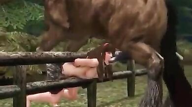 Watch as the horse mounts and rides the girl, taking her from behind in a wild sexual ride!