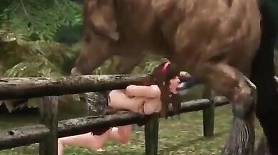Watch as the horse mounts and rides the girl, taking her from behind in a wild sexual ride!