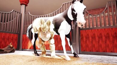 Erotic horse rides metalhead with furry headbanging to Slayer