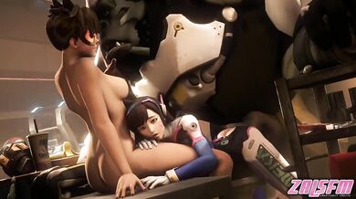 Watch Winston, the Overwatch hero, bang DVa and get zapped by Zals SF magic in this hentai porn video!
