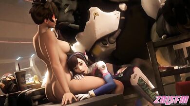Watch Winston, the Overwatch hero, bang DVa and get zapped by Zals SF magic in this hentai porn video!