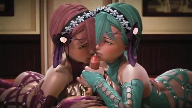 Watch the hot and steamy lesbian action between Rem and Ram in 3D!