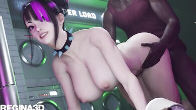 Juri, a hot blonde, is having fun with her doggy friend Regina3D in the bedroom