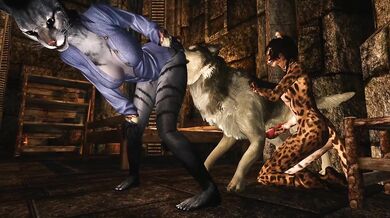 Watch two Khajiit girls get bred by lustful huskies in a hot pornographic video!