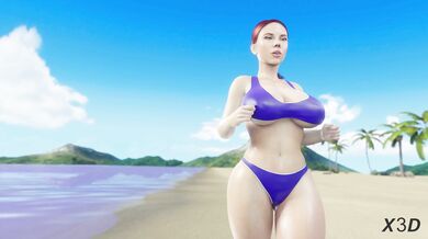 Watch the Black Widow run on the beach, shes a sexy spider woman!