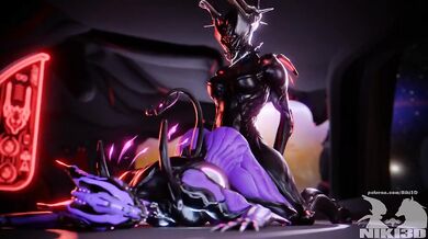 Two Valkyr warframe vixens in a bed, tail version