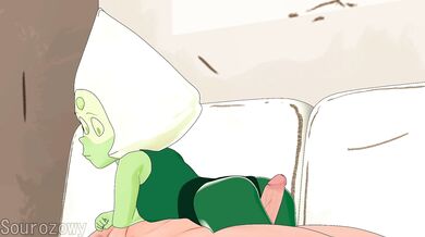 A sexy gem girl named Peridot gives a thighjob to an unnamed man, whose Twitter handle is @Sourozowy