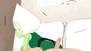 A sexy gem girl named Peridot gives a thighjob to an unnamed man, whose Twitter handle is @Sourozowy