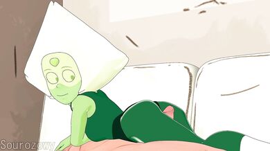 A sexy gem girl named Peridot gives a thighjob to an unnamed man, whose Twitter handle is @Sourozowy