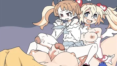 The ultimate combination, a two-headed angel futa fucking a hot blonde bimbo!