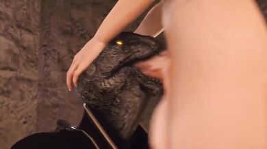 Watch as the Argonian woman takes the mans entire cock deep down her throat and brings him closer to a mind-blowing orgasm