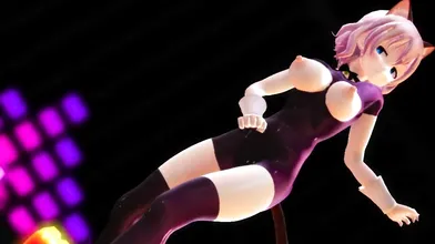 Watch this hot amateur chick with pink hair and a cute cat outfit as she pleasures herself with her vibrator while playing with her short hair