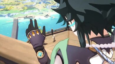 Watching the wind play with two voluptuous goddesses is a treat to the eyes in Aether, See, Venti and Xiao - The Windy Goddesses