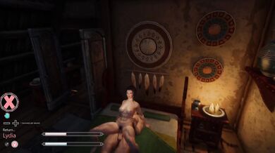 Sexy Mom in Black Stockings Sucks Big Cock while Playing with Daughters Feet at The Bannered Mare