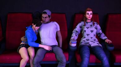 A hot and steamy threesome at the cinema with Briggitte and Tracer from Overwatch!