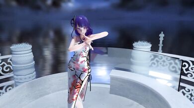 Watch as Raiden Ei dances in a sexy China dress while performing an erotic dance in 4K quality