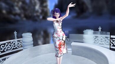 Watch as Raiden Ei dances in a sexy China dress while performing an erotic dance in 4K quality