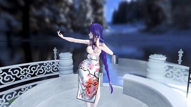 Watch as Raiden Ei dances in a sexy China dress while performing an erotic dance in 4K quality