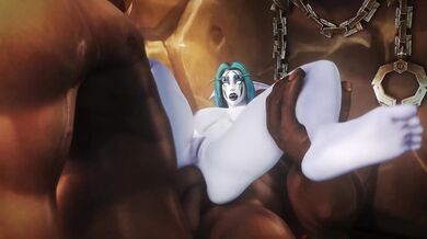 Ziahna gets screwed by two Orcs in her ass while shes getting spanked by their swords