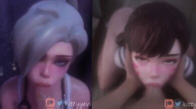 Watch as Dva from Overwatch and Mercy from the same game have a hot and steamy encounter in front of their monitors