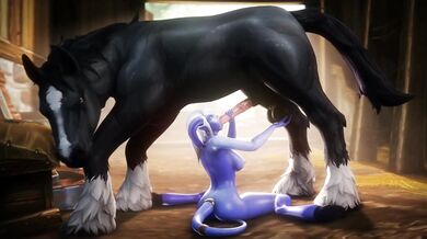 Watch two hot horse sluts get it on with each other in a barn full of hay