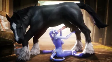 Watch two hot horse sluts get it on with each other in a barn full of hay
