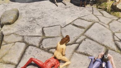 Porn-style parody of the Elder Scrolls V: Skyrim, featuring shadowy hentai characters Shadowheart, Karlach, Laezel and Minthara