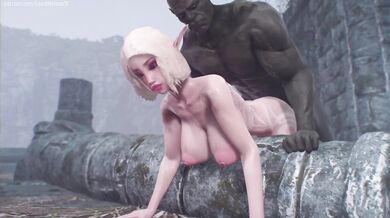 A muscular Orc Warrior enters a tent in the middle of a battlefield and claims his prize, the beautiful Lewd Melissa