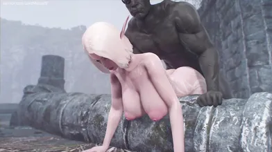 A muscular Orc Warrior enters a tent in the middle of a battlefield and claims his prize, the beautiful Lewd Melissa