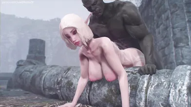 A muscular Orc Warrior enters a tent in the middle of a battlefield and claims his prize, the beautiful Lewd Melissa