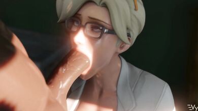 After a hard days work, Mercy finally gets to finish what she started with Vulpeculy in the bedroom