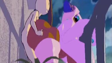 ------------------------------ [Spinneborg] is on the receiving end of some rough love making, as she gets smashed against a wall by her lover