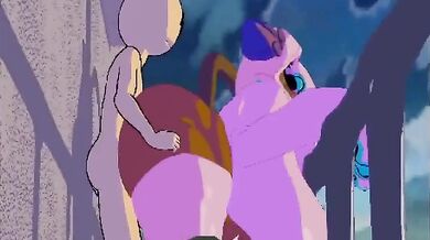 ------------------------------ [Spinneborg] is on the receiving end of some rough love making, as she gets smashed against a wall by her lover