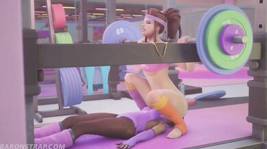 Fitness Model Brigittes Gym [Strap-On Baron] Blowjob Session