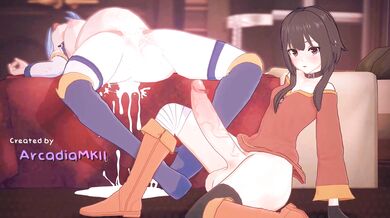 Megumin, the goddess of magic, and Aqua, the angel of water, unite in this full-length pornographic video with no voice acting or sound effects