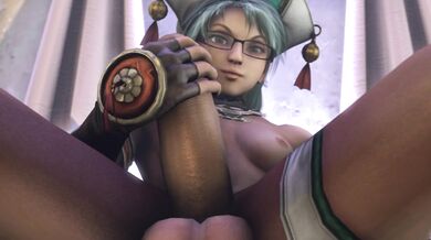 Talim, the futa fighter, jerks off to Soul Calibur