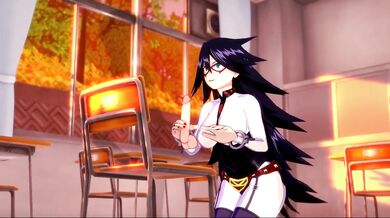 Ms Midnight, the buxom teacher of My Hero Academia, fucks one of her students in her classroom during office hours