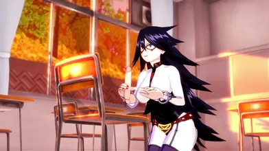 Ms Midnight, the buxom teacher of My Hero Academia, fucks one of her students in her classroom during office hours