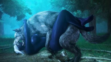 The Queen Nualia gets fucked by a wolf with her royal pussy, in a threesome scene with noname55