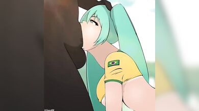 Brazilian virtual singer Miku enjoys a deep throat blowjob from Zonenspace404, her digital lover