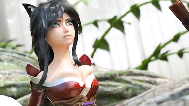 Ahri rides the stiff rod inside her tight asshole