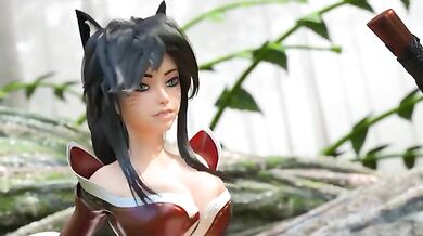 Ahri rides the stiff rod inside her tight asshole