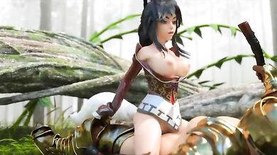 Ahri rides the stiff rod inside her tight asshole