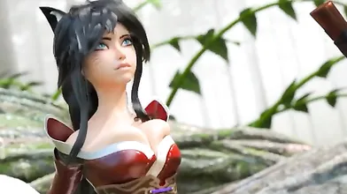Ahri rides the stiff rod inside her tight asshole