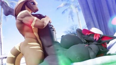 Sexy beach babes caught in the act by Zorua and Zoroark! A hot summer night with two sexy pokemon in paradise