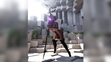 Young hottie rubbing her staff with MilkyGirls on the floor