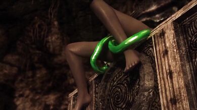 Dungeon Dunmer, Thief Valera tries to loot a box with a hidden Surprise by Izzyg