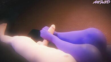 Lace and Heel Fetishist gets a Sensual Footjob from the Widowmaker in Stockings and Stilettos while Sniffing her Sexy Pantyhose